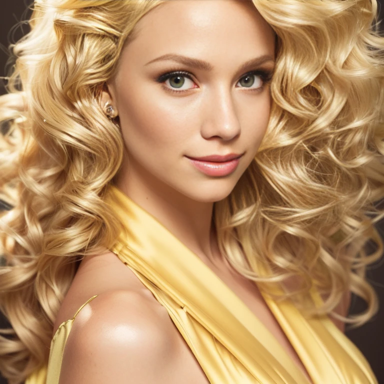 a woman with blonde hair and a green dress posing for a picture, beautiful blonde hair, beautiful blonde woman, beautiful blonde girl, a gorgeous blonde, blonde woman, ornate long flowing blonde hair, big blonde hair, long blonde hair and large eyes, curly blond, blonde and attractive features, flowing blonde hair, long curly light blond hair, long curly blonde hair