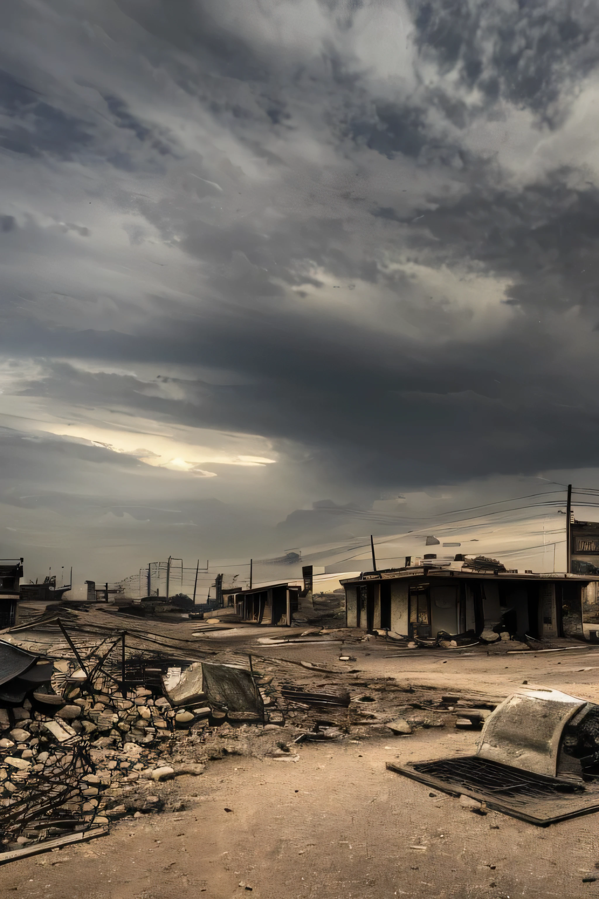 apocalypse landscape, ciudad abandonada, Fuego, explosion , Cloudy day, oscuro, sin experiencia