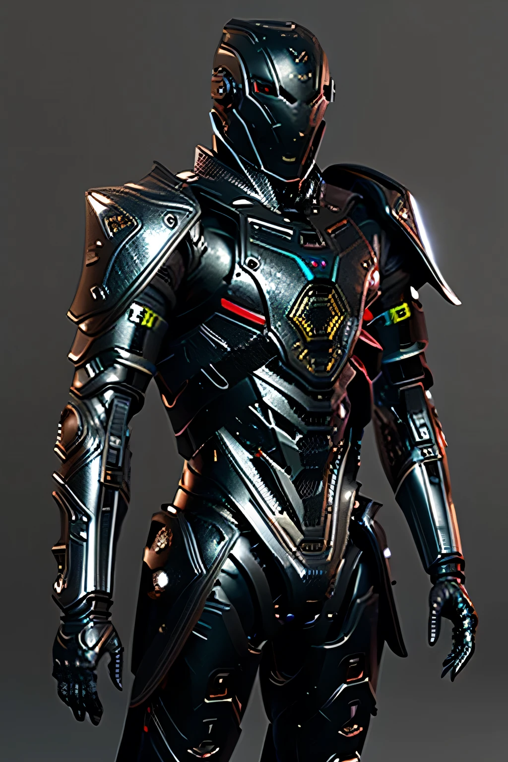 Male robot, Futuristic black armor, facing sideways, striking a fighting pose