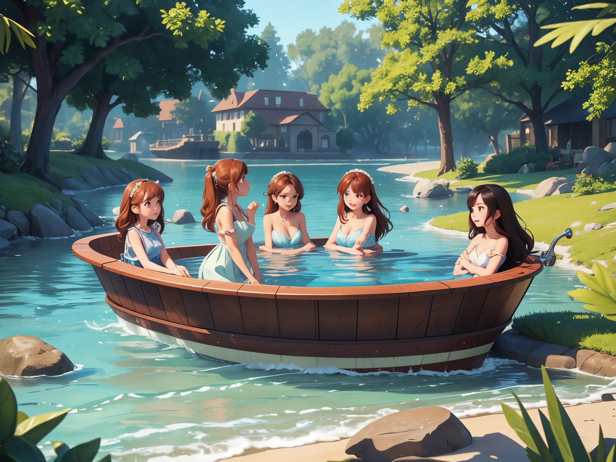 (highest quality、4K、High resolution、masterpiece:1.2) 、Super detailed、Real、They gather at the water's edge to drink water.