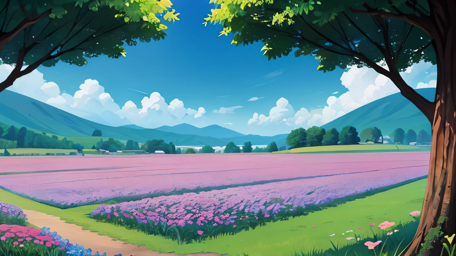 make a very relaxing landscape, somente paisagem sem pessoas, uma paisagem que transmita muita paz e seja muito linda, com flores e brisa relaxante