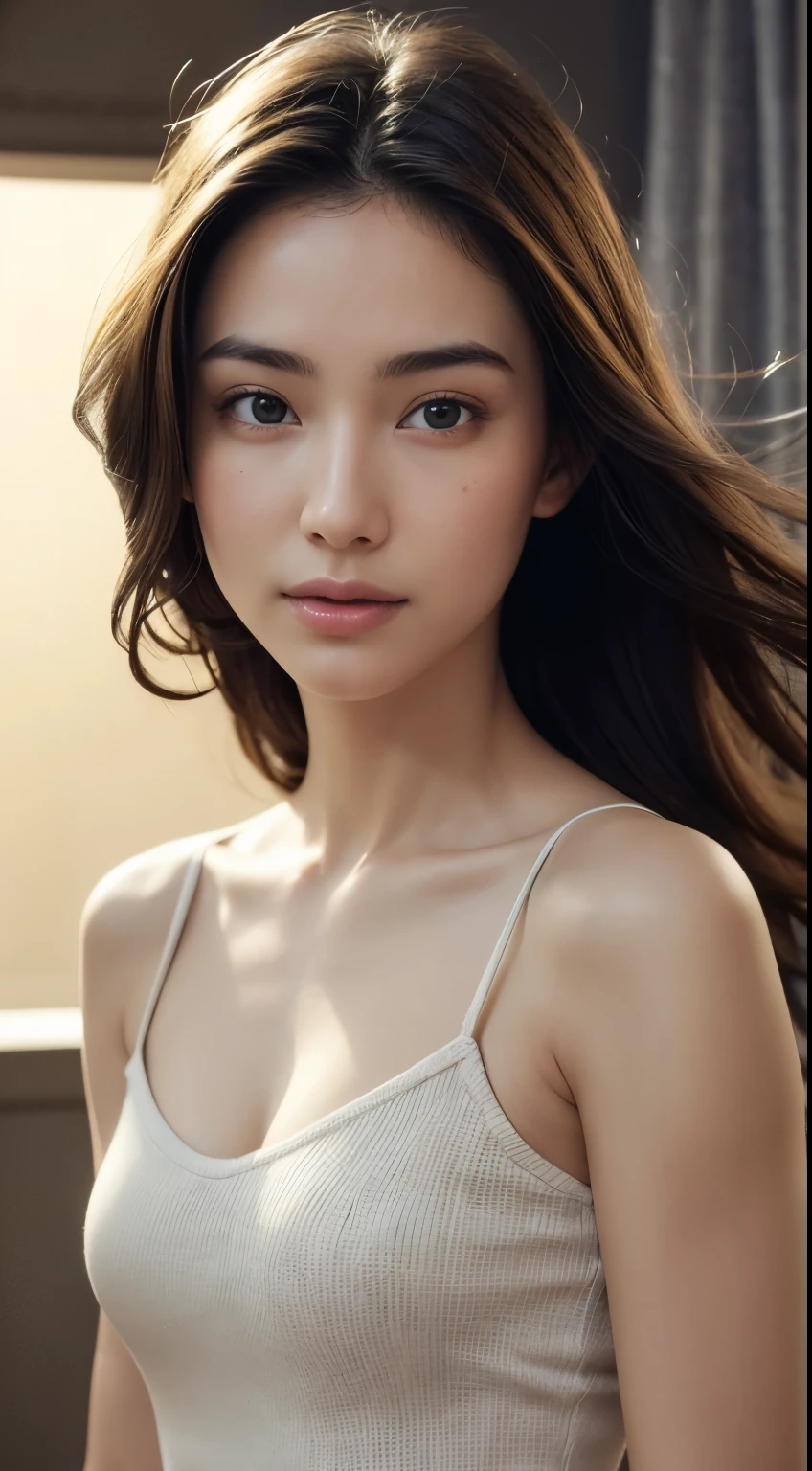 nude, (photo Practical:1.4), (hyper Practical:1.4), (Practical:1.3), (Smoother lighting:1.05), (Improve movie lighting quality:0.9), 32k, 1 Girl,20 year old girl, Practical lighting, Backlight, There is light on the face, Ray Tracing, (Bright Lights:1.2), (quality improvement:1.4), (Highest quality real texture skin:1.4), Delicate eyes, Delicate face, Exquisite eyes, (Tired, sleepy and satisfied:0.0), Close-up of face, t-shirt, (Increase body line emotions:1.1), (Enhance Skin Texture Beauty:1.1)