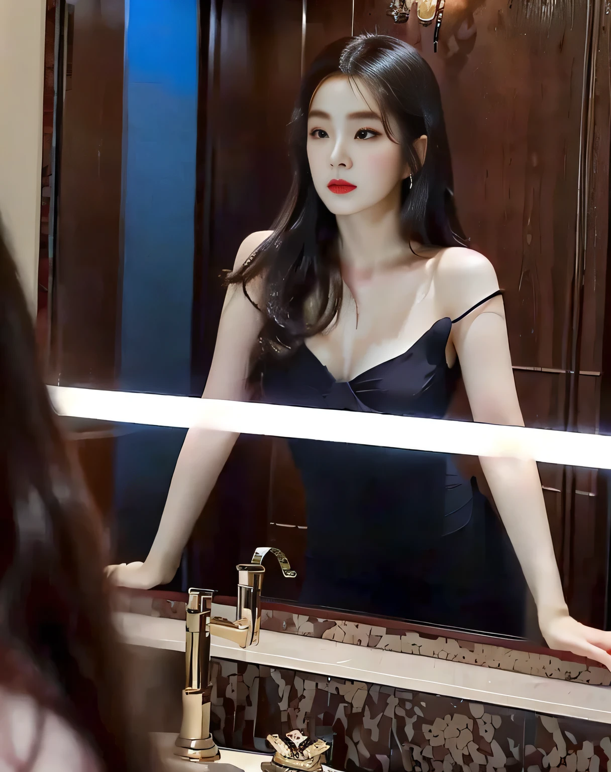 there is a woman that is mirando en el espejo, preciosa modelo coreana, inspirado en Zhang Shuqi, admirando su propio reflejo, impresionante pose elegante, con un espejo, Yang Qi, Li Bing Bing, dilraba dilmurat, joven coreana sensual elegante, elegant pose, mirando en el espejo, elegante cuerpo liso y elegante, mirando en el espejo, belleza asombrosa, Face Korean, Korean Woman, Korean Fem, K-pop group, K-pop Red Velvet , Red Velvet, Irene, Irene Face, Irene Bae, Bae Joohyun, Irene k-pop