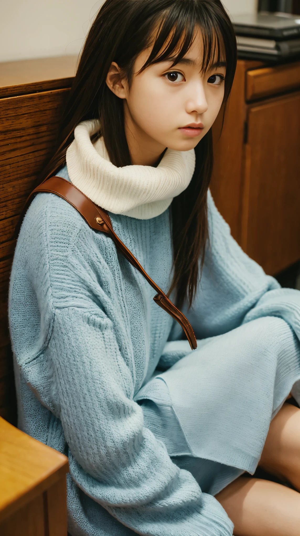 alone, One girl, yamagishi fuuka,  gekkoukan high , Turtleneck sweater,