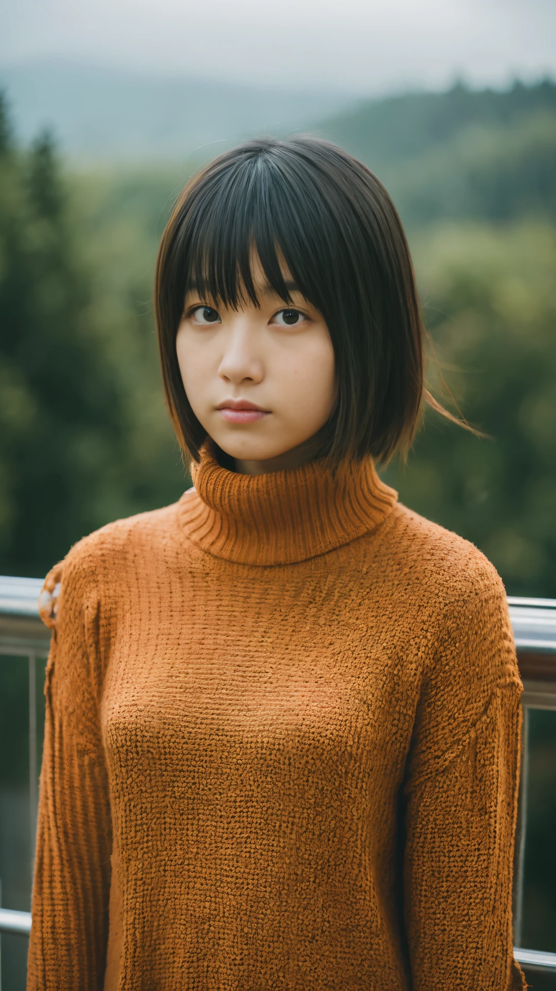 alone, One girl, yamagishi fuuka,  gekkoukan high , Turtleneck sweater,