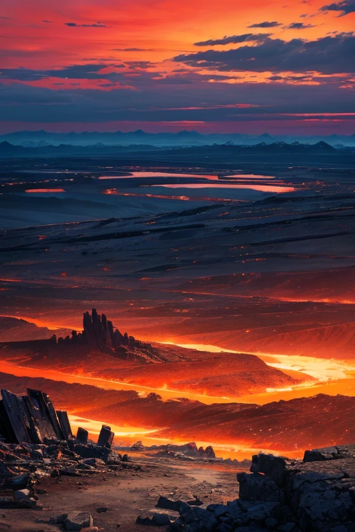 highest quality、Desolate Earth、wreckage、Red Sky、Surrealism