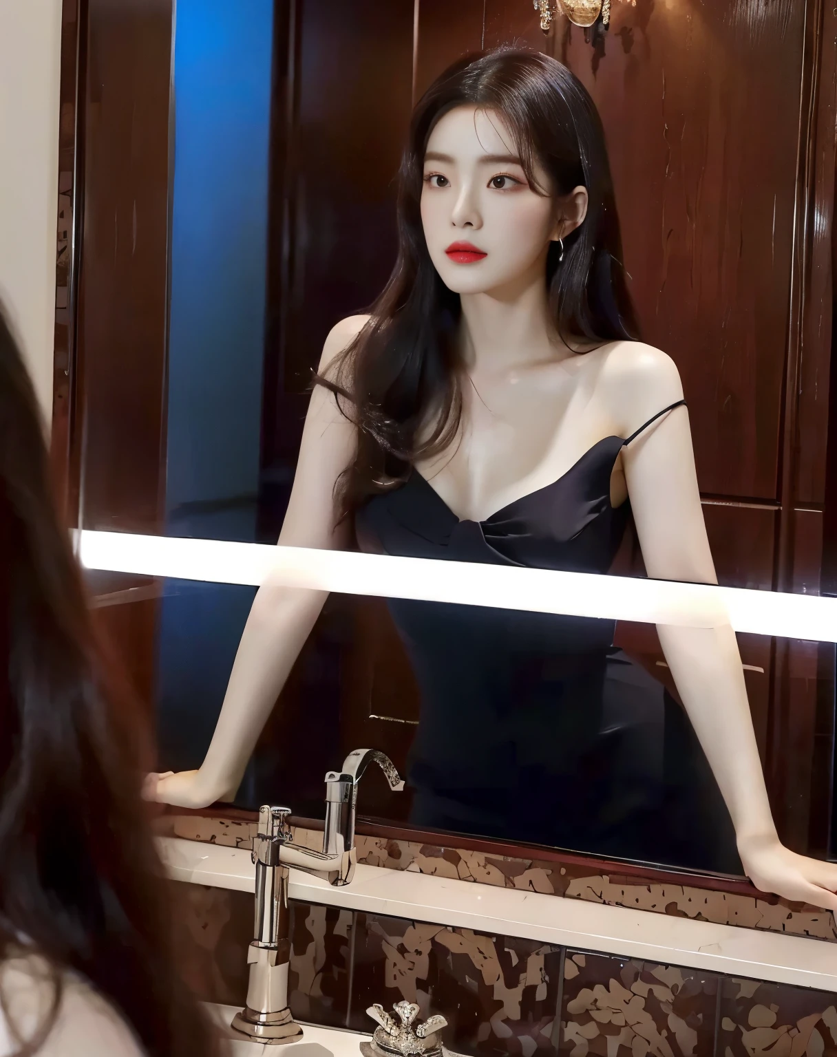 there is a woman that is mirando en el espejo, preciosa modelo coreana, inspirado en Zhang Shuqi, admirando su propio reflejo, impresionante pose elegante, con un espejo, Yang Qi, Li Bing Bing, dilraba dilmurat, joven coreana sensual elegante, elegant pose, mirando en el espejo, elegante cuerpo liso y elegante, mirando en el espejo, belleza asombrosa, Face Korean, Korean Woman, Korean Fem, K-pop group, K-pop Red Velvet , Red Velvet, Irene, Irene Face, Irene Bae, Bae Joohyun, Irene k-pop