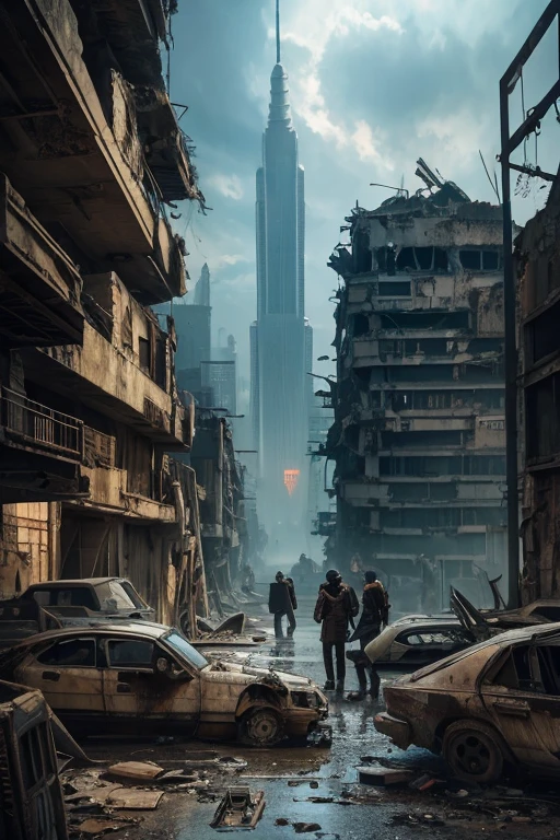 highest quality、A ruined futuristic city、dim、Surrealism