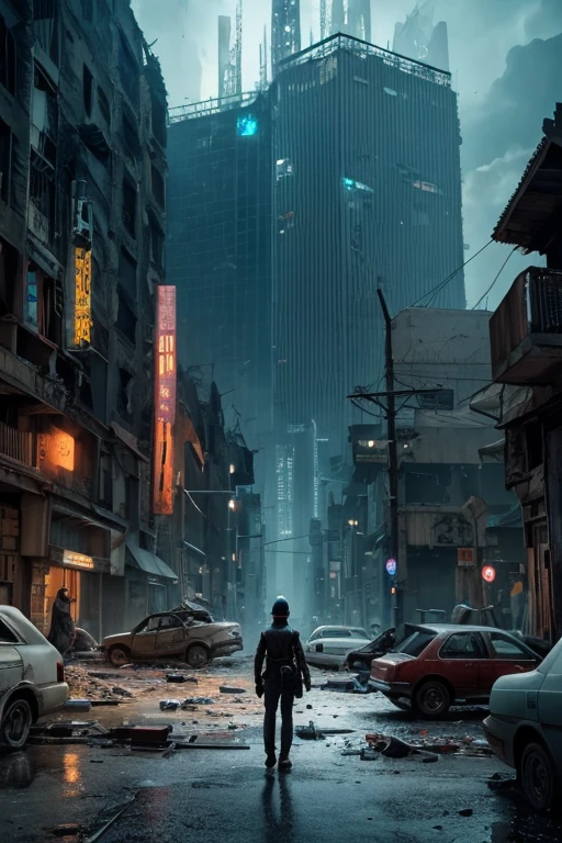 highest quality、A ruined futuristic city、dim、Surrealism