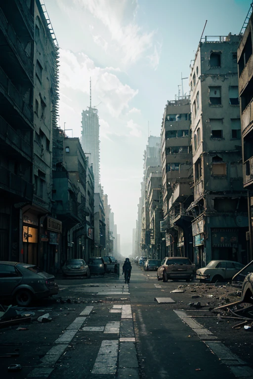 highest quality、A ruined futuristic city、dim、Surrealism