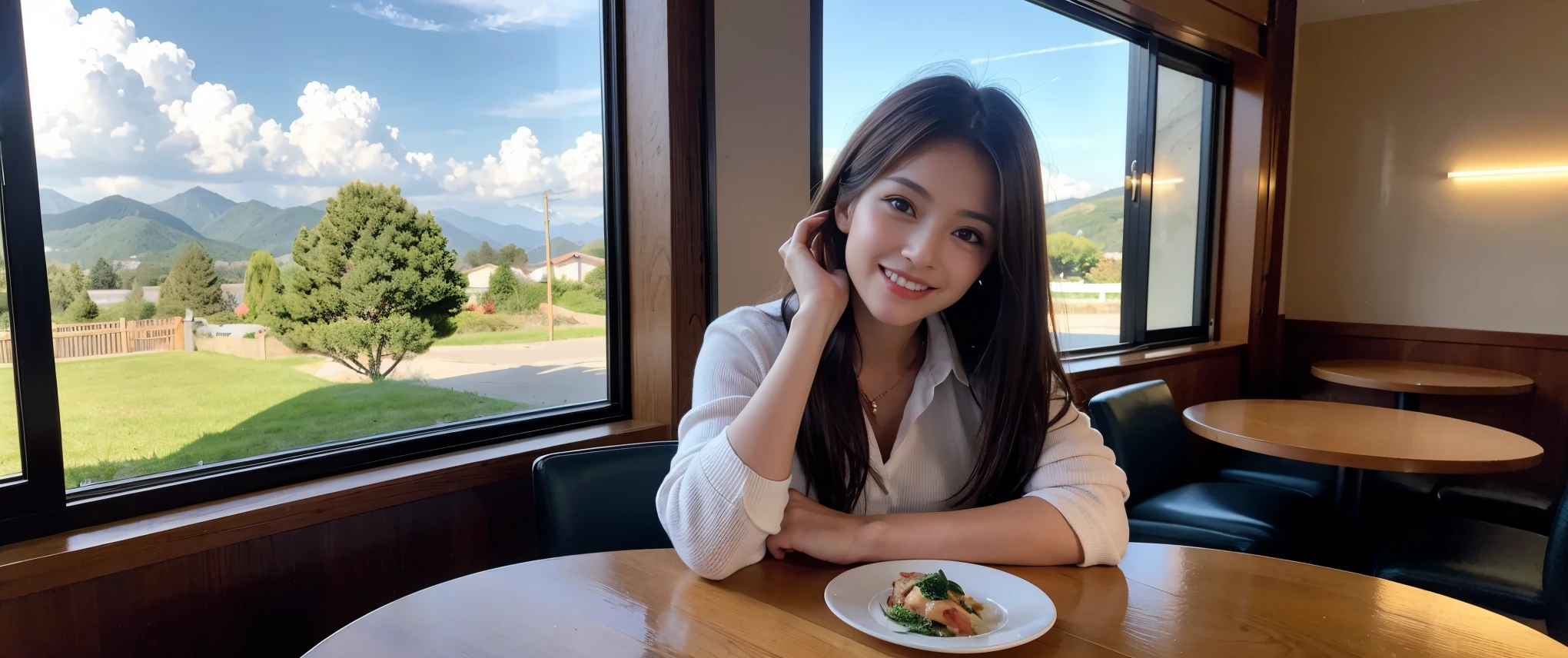 ((highest quality、8k、masterpiece:1.3))、Sharp focus:1.2、Beautiful woman perfect body:1.4、slimなボディ、((Bob Hale、Straight hair:1.2))、(to be born, highest quality, masterpiece:1.5), (Realistic, Intricate details:1.2), Ultra-high resolution, Put the light on your face、Amazing view of the sunset sky and clouds、Amazing mountain views、ニコニコ明るいsmile、wine glass、red wine 、Appetizers、Italian food、Wine bottle、Champagne、sparkling wine、, Beautiful Face, blue eyes, The light shines on your face, Blushing, short hair,Bright Face、Fox face、 (42 years old), 39 years old, Lady、Two beauties、Brown Hair、Shortcuts、Long sleeve shirt、dress、Pretty Woman 1, (slimな顔), (The body is slim), (Brown Hair), (Shortcuts), cheeks turn a little red,Attractive beauty、, Out of the window, A beautiful and detailed night view unfolds.........., restaurant, In a prominent place (From the waist up) Nova Frog Style, actress, model, Upper Body, White wine, slim, wine glass, 真ん中に置かれたwine glass, smile, (smile: 1.15), Beautiful fine grain, Depth f/2,saturation, High Contrast, Strong light and shadow,Moist Body:1.5、3D texture、Delicate eyes、Brown Hair、The hair is very shiny、