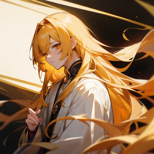 A boy with long golden hair, one side of his bangs stuck up, and golden eyes.、prince、I'm in despair、Dying Bleeding、