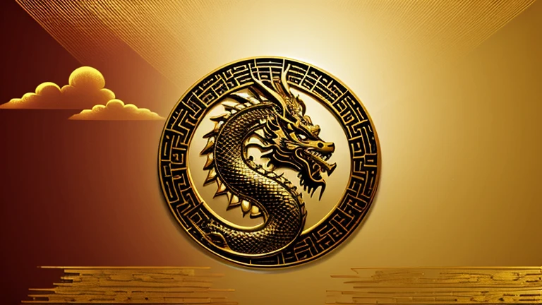 Chinese Dragon、gold、Snake Shape、No wings、fly in the sky、whole body
