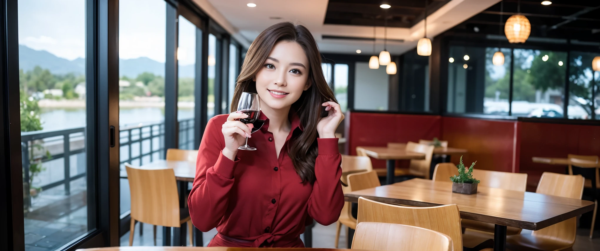 ((highest quality、8k、masterpiece:1.3))、Sharp focus:1.2、Beautiful woman perfect body:1.4、slimなボディ、((Bob Hale、Straight hair:1.2))、(to be born, highest quality, masterpiece:1.5), (Realistic, Intricate details:1.2), Ultra-high resolution, Put the light on your face、Amazing view of the sunset sky and clouds、Amazing mountain views、ニコニコ明るいsmile、wine glass、red wine 、Appetizers、Italian food、Wine bottle、Champagne、sparkling wine、, Beautiful Face, blue eyes, The light shines on your face, Blushing, short hair,Bright Face、Fox face、 (42 years old), 39 years old, Lady、Two beauties、Brown Hair、Shortcuts、Long sleeve shirt、dress、Pretty Woman 1, (slimな顔), (The body is slim), (Brown Hair), (Shortcuts), cheeks turn a little red,Attractive beauty、, Out of the window, A beautiful and detailed night view unfolds.........., restaurant, In a prominent place (From the waist up) Nova Frog Style, actress, model, Upper Body, White wine, slim, wine glass, 真ん中に置かれたwine glass, smile, (smile: 1.15), Beautiful fine grain, Depth f/2,saturation, High Contrast, Strong light and shadow,Moist Body:1.5、3D texture、Delicate eyes、Brown Hair、The hair is very shiny、