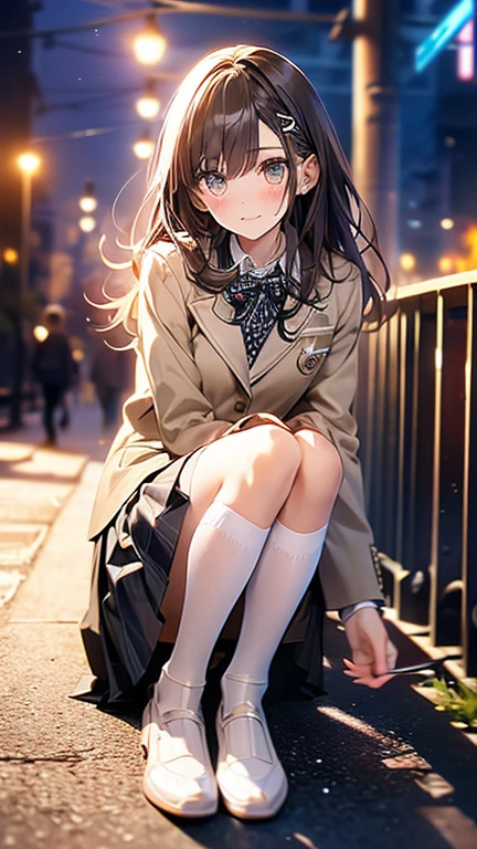 ((masterpiece, highest quality, High resolution, 超High resolution, Pixel Perfect, Written boundary depth, 4K, RTTX 10.0, Human Development Report))), 1 girl, single, alone, beauty、View the whole body、 ((Long Hair, Short Liuhai, Reddish brown hair)), ((blue eyes, Beautiful eyelashes, Realistic eyes)), ((Detailed face, blush:1.2)), ((Smooth texture:0.75, Vibrant质感:0.65, Vibrant:1.1, Anime CG Style)), Medium , Perfect body,  smile, attractive way to sit, Brewing tea in a teapot, (The wind makes my hair flutter，Exposing shoulders、Expose your breasts、black tights) , It snows heavily at night、(((Showing panties:1.3)))、((((M-shaped legs:1.4))))
、first class, masterpiece, High resolution, (Head to toe full body diagram), front, frontやや下からの構図, Symmetric, 18 year old tall girl, alone, (Head to toe), (Small ), Unkempt brown hair, bangs, ((black tights)),( (Black Pantyhose)),(White luxury lingerie), (Sit with your ), (Crouching pose), (A composition showing white panties), (Her legs were spread、I see your white pants.), (I was made to sit on the floor with my legs spread...), ((((M-shaped legs)))), Thin legs, A very beautiful and tall 18 year old girl, (No shoes), blush, Shy big eyes, looking at the camera, (((Blazer uniform, Checkered Pleated Skirt)))、Sit across from me、((Vulgarity)),