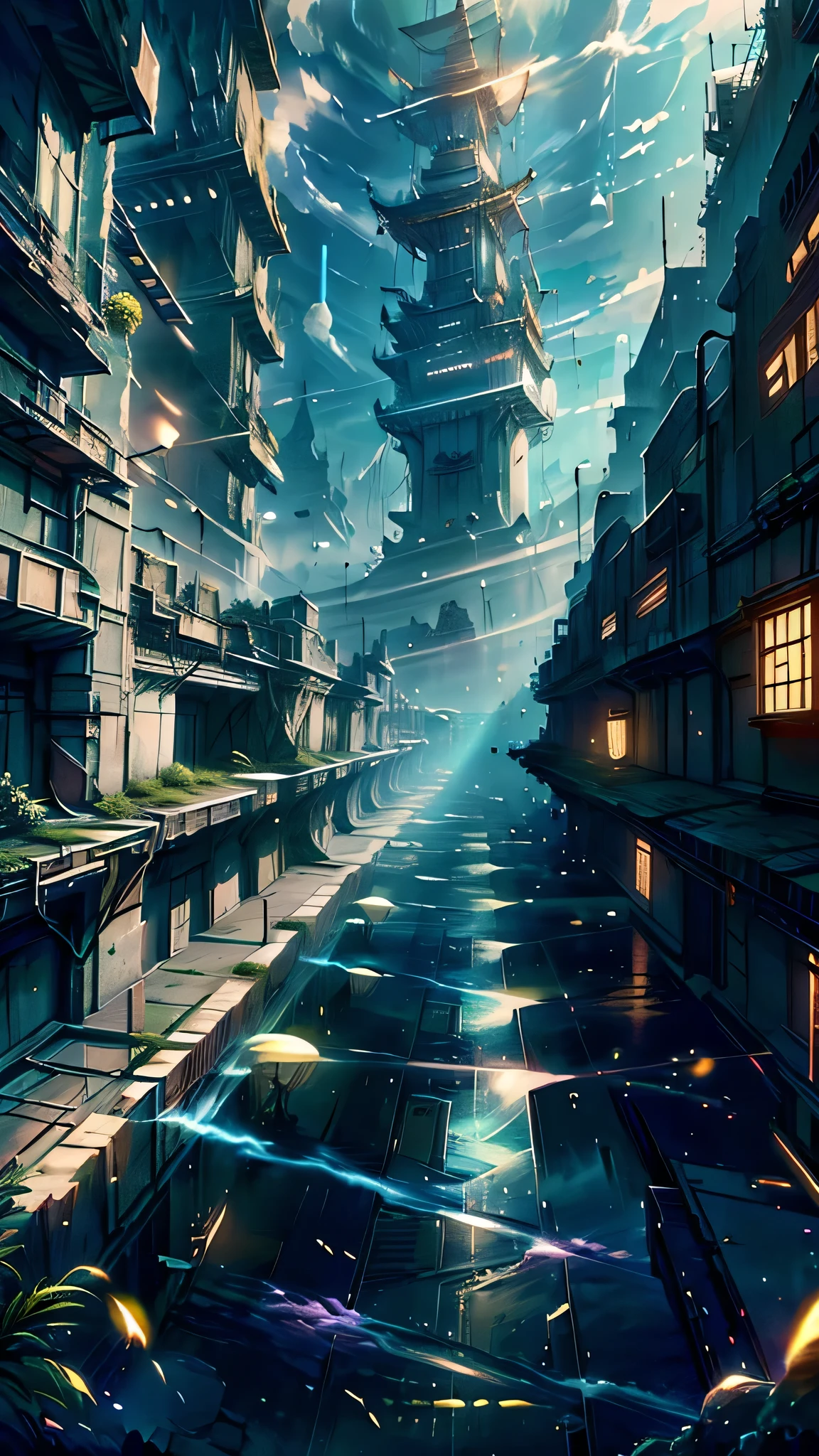 Cyberpunk cities in science fiction movies, Empty Streets, night, Chinoiserie architecture, Established, irregular, Circuit board, wire, Complex, Very detailed, Realistic, hyper Realistic, high quality, Highest, Very detailed, Crazy Details, Very detailed, PhotoRealistic, A magnificent composition, Highest quality, 32k 