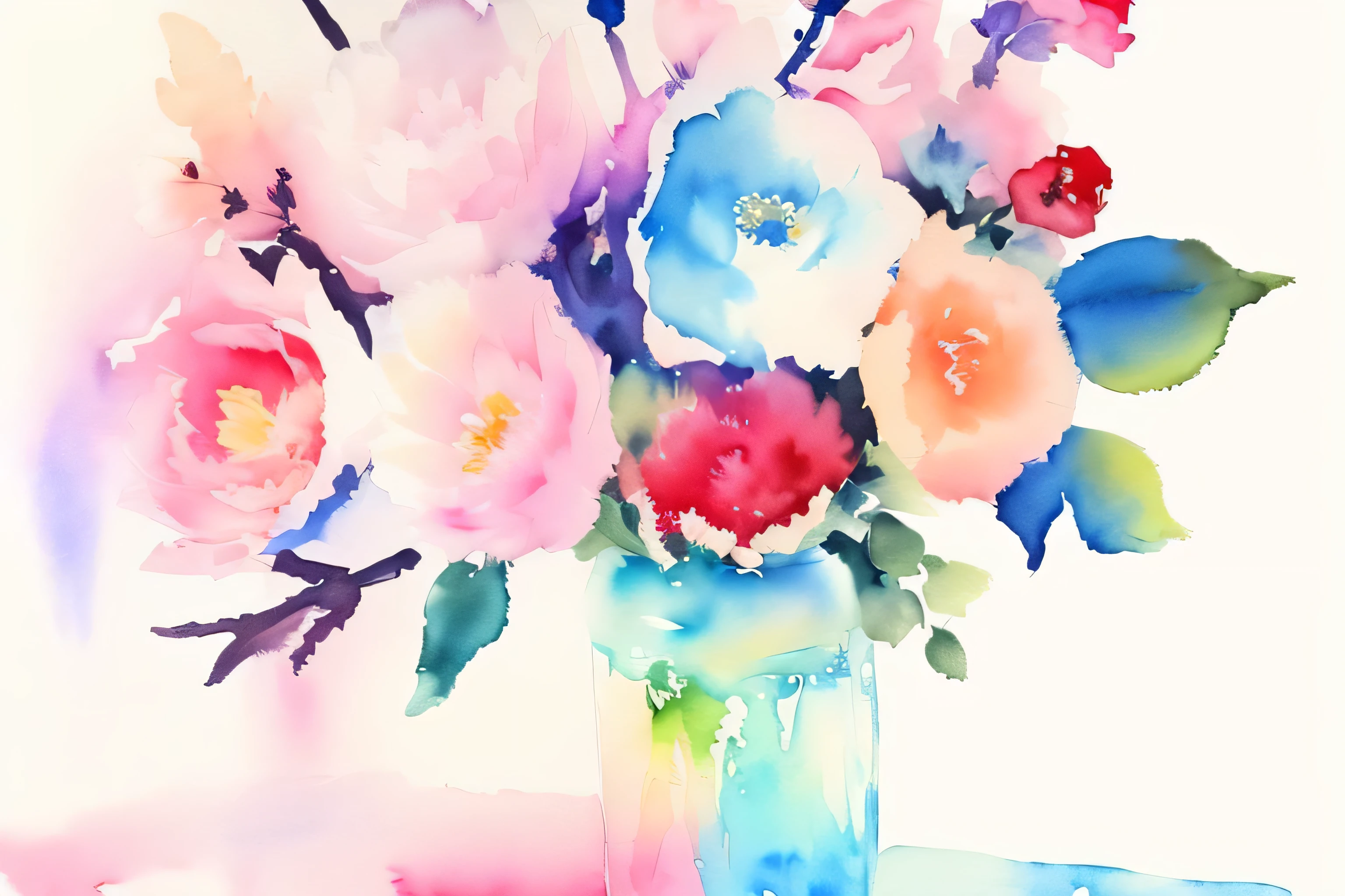 There is a painting of a vase,There are flowers inside, watercolor numbers, Watercolor masterpiece, Digital watercolor painting, ((watercolor)), Digital watercolor, Mother, Created by experienced artists, tasty, watercolor画, matriarchal, portrait!!, Watercolor style, ❤🔥🍄🌪, By Maki Shira, WaterColor style, watercolor画, artistic masterpiece