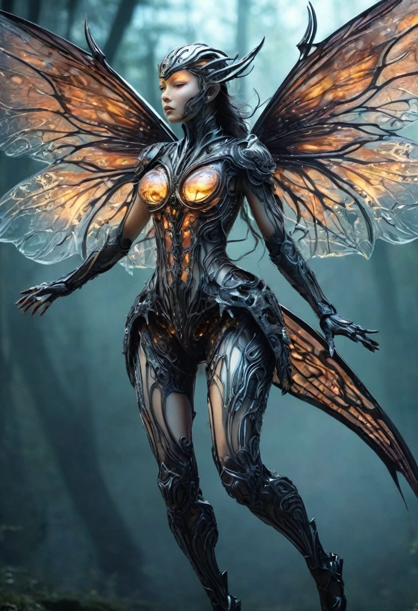 bioMechanical style Ultra detailed illustrations, Phantom Magical Creatures, (Translucent skin: 1.5), (with translucent body: 1.5) Ms. Schiff's Art, Neon, Light Particles, color, cmyk color, Backlight, Cyberpunk, close up, Mechanical, (whole body: 1.9), Dark background, View from top to bottom. blend of organic and Mechanical elements, Futurism, Cybernetic, detailed, complicated,Selective focusing, Miniature effect, Blurred background, highly detailed, Full of energy, View control,(Rich color:1.6),Crab
