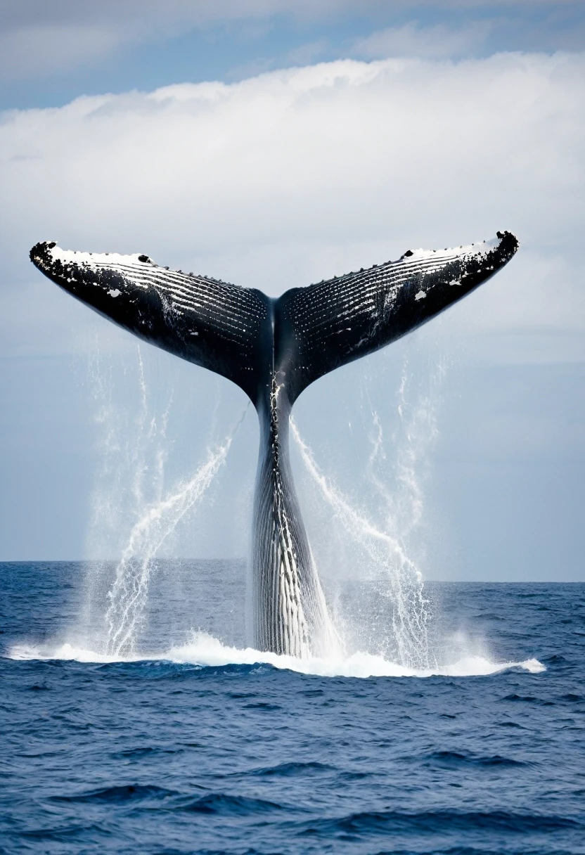 A superb landscape with a whale in the open air, mais son corps semble composé de lignes de code en mouvement