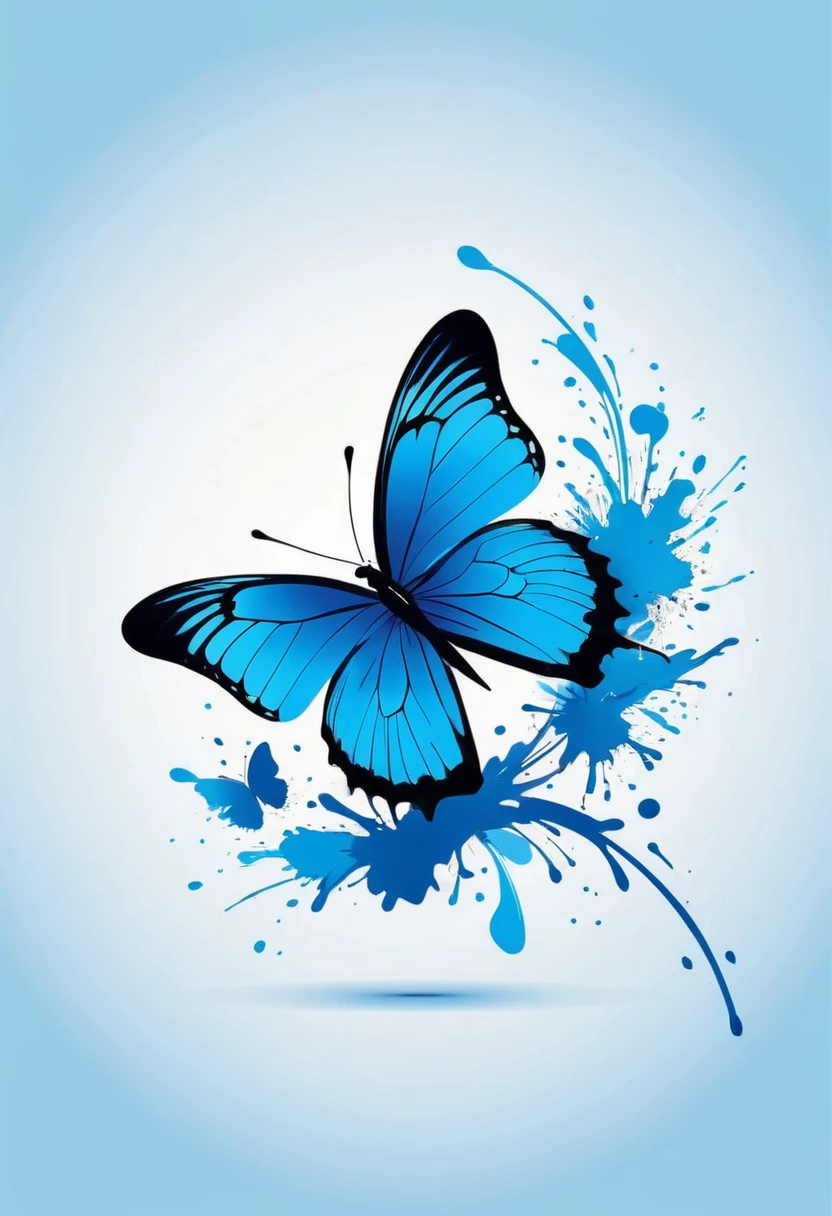 a STYLIZED blue and gold BUTTERFLY, with explosion of colors in the background line art for LOGO
