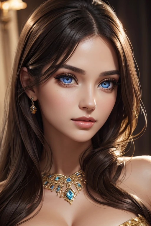 stunning glamour girl in her early 30,beautiful detailed eyes,beautiful detailed lips,extremely detailed eyes and face,long eyelashes,medium:oil painting,ultra-detailed,realistic:1.37,best quality,4k,highres,masterpiece:1.2,vivid colors,warm and vibrant color tone,soft and warm studio lighting