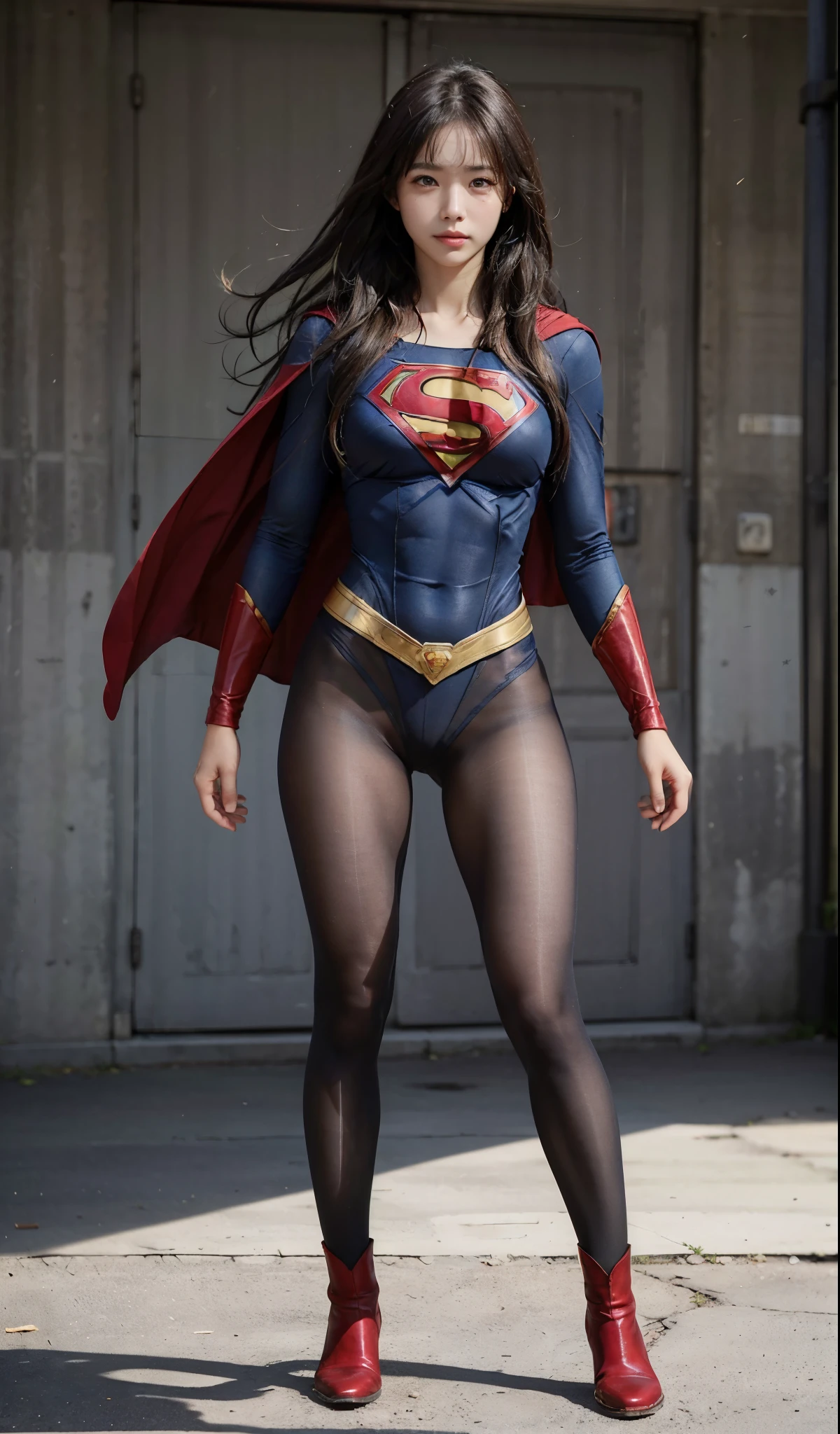 No background、(((Beautiful legs in black tights.)))、(((Legally express the beauty of your smile)))、((((Make the most of your original images)))、(((Supergirl Costume)))、(((Beautiful Hair)))、(((suffering)))、(((Please wear black tights....、Wear red boots)))、((Best image quality、8k))、((highest quality、8k、masterpiece:1.3))、(((Preserve background )))、Sharp focus:1.2、Beautiful woman with perfect figure:1.4、Slim Abs:1.2、Wet body:1.5、Highly detailed face and skin texture、8k