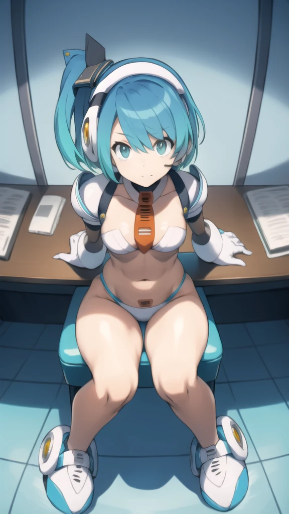 RiCO MegamanXD, 1 girl, looking at viewer, sitting on a stool, micro bikini