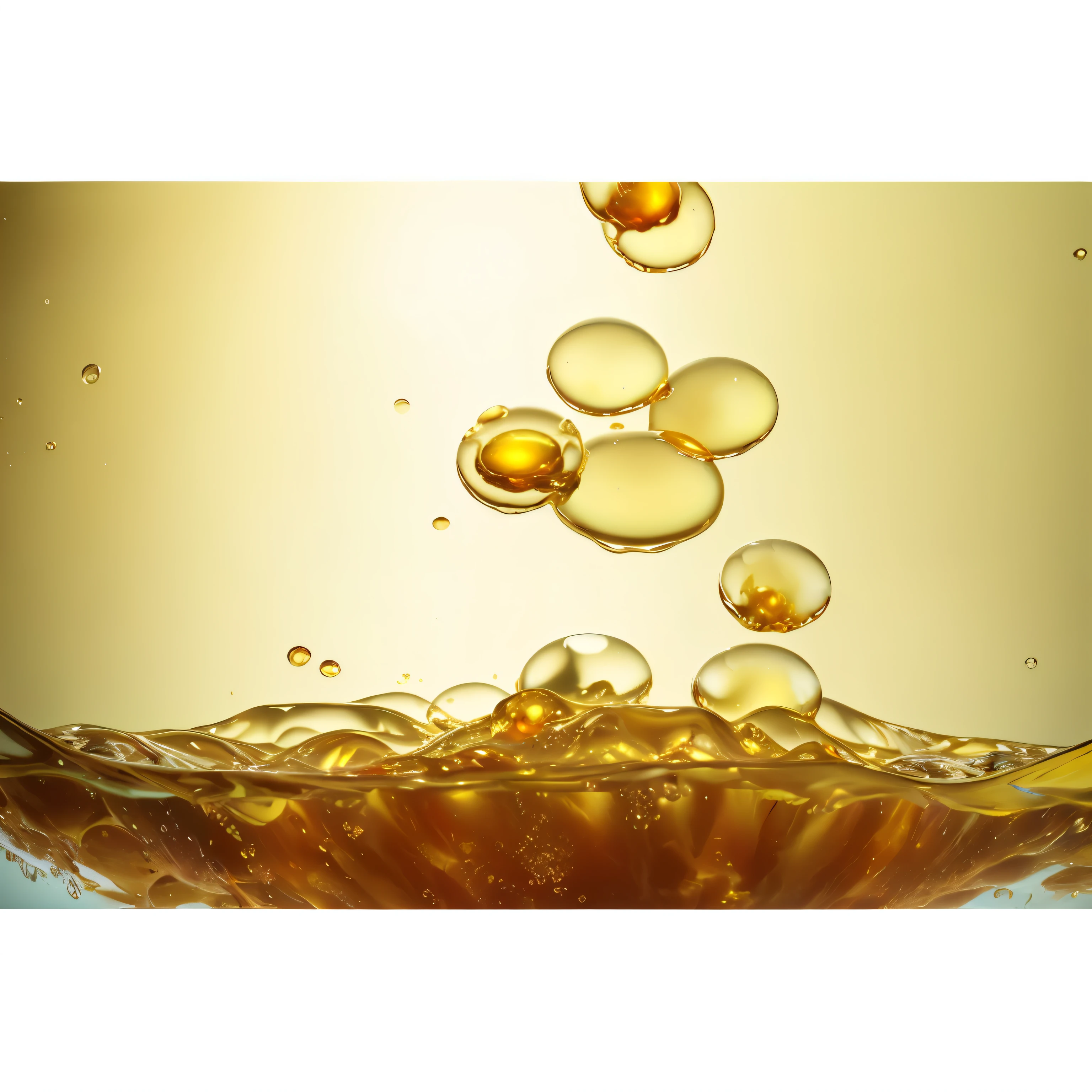 arafficial image of a bowl of oil and bubbles, bubbling liquids, bubbling skin, liquid gold, oil on water, gold refractions off water, water bubbles, molecular gastronomy, liquids, made of oil and water, lots of bubbles, liquid translucent amber, water particles, underwater bubbles, bottom - view, water caustics, ethereal bubbles