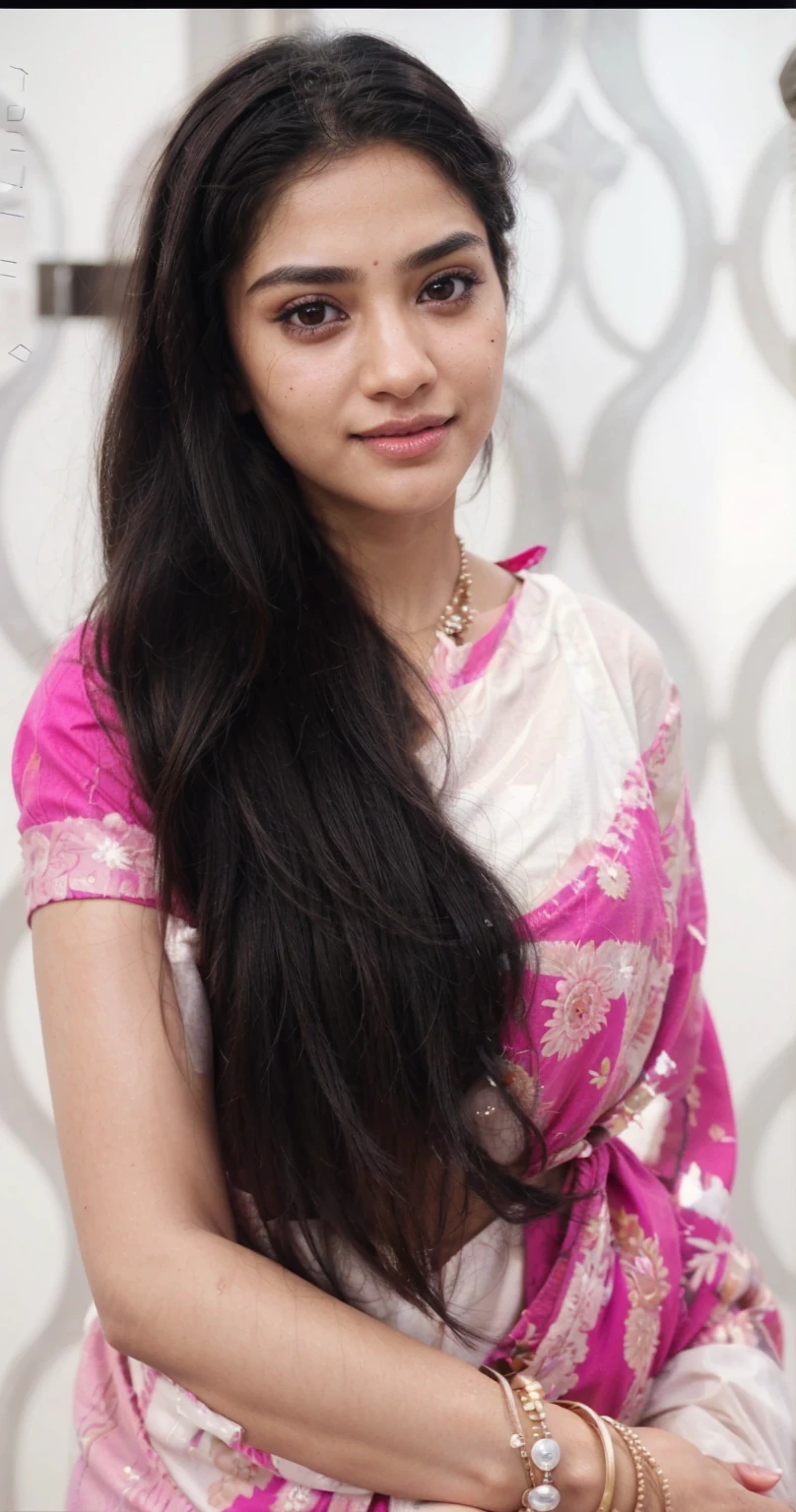 south asian facial features. girl. Should look very beautiful. pretty. Highly detailed and hyper realistic. The skin texture should be highly detailed and extremely accurate. thick black hair and brown eyes. Face must be accurate. Highly detailed face and facial features. Extremely accurate representation of face and facial features. Face should be highly detailed and hyper realistic. Every thing from the body should be extremely perfect and realistic. hyper realistic. Skin texture is natural and realistic. Face is realistic and extremely detailed. Eyes are detailed and accurate. Highly accurate. eyes should be realistic and accurate. hyper detailed. perfect details. realistic proportions. hyper realistic skin texture. smiling. black eyes. eyes are black.