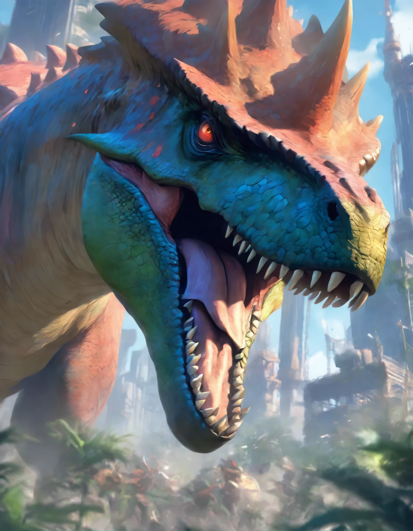 a close up of a dinosaur with a crown on its head, concept art by Aleksi Briclot, trending on cgsociety, fantasy art, 🌺 cgsociety, hyper realistic fantasy monster, the hydra from path of exile, cgsociety ), giant kaiju dragon monster, rending on cgsociety, highly detailed cgsociety, ancient creature, the best on cgsociety