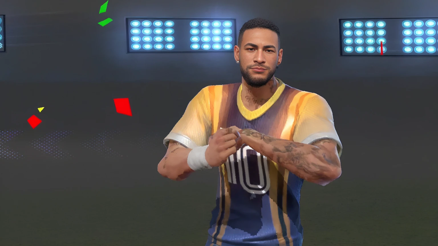 arafed image of a man in a jersey holding a soccer ball, neymar in fortnite, neymar in gta v, neymar jr, ingame image, neymar, in game style 8k, in game graphic, perfect detail, trending dribble, ingame, 2020 video game screenshot, in - game, in-game, perfect shading