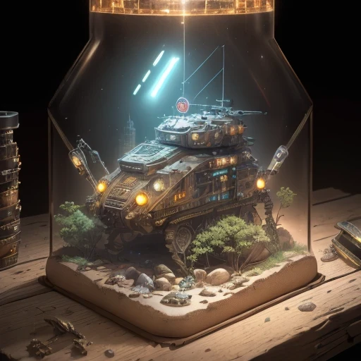 3598年Mars realistic model, (bifurcation, original photo, best quality, masterpiece:1.4),SteampunkCyberpunk6820 City,(CyberpunkMars light:1.3), Mars (related to land),(in a small glass tank box:1.3),Isometric, small nature, landscape on foundation,landscape,