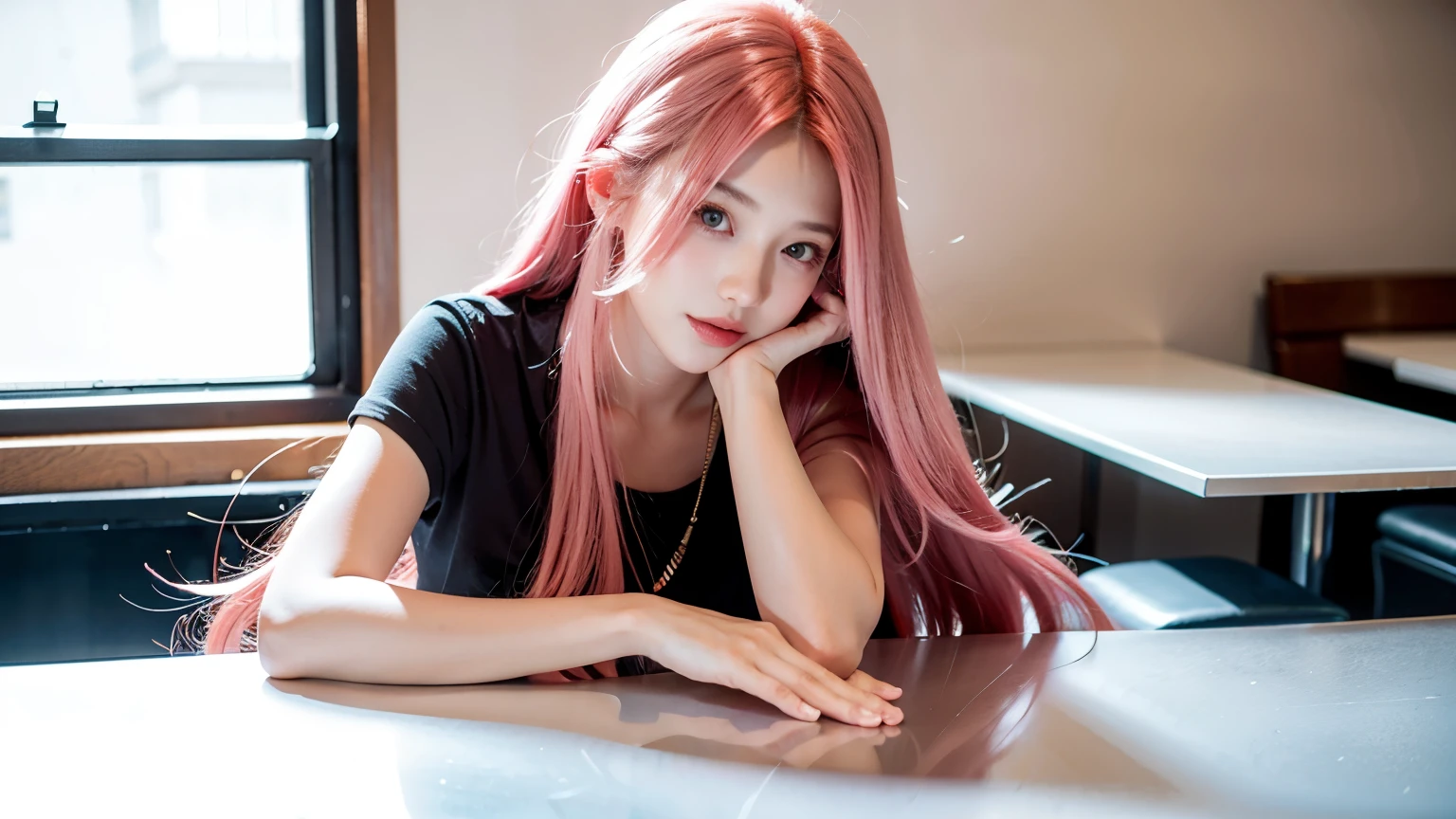 pink hair,leg,On the ground,front light,photorealistic,best quality,ultra high res,extremely detailed eyes and face,