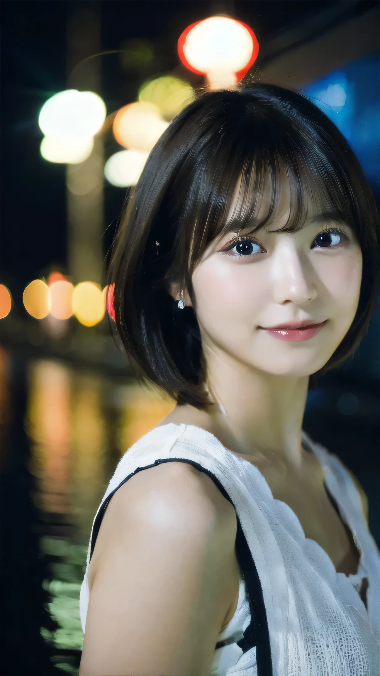 (Ultra-high resolution:1.2), Japan Idol Girl, short hair, At night