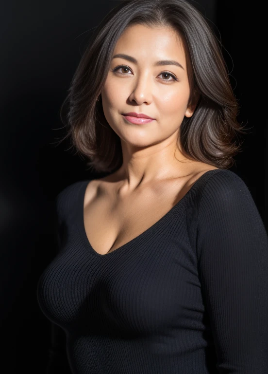 masterpiece,best quality, (one milf), ((portrait:1.5)), makeup, elegant black shirt, lewd, erotic, touch own chest, ((seduction and disdain expression)),