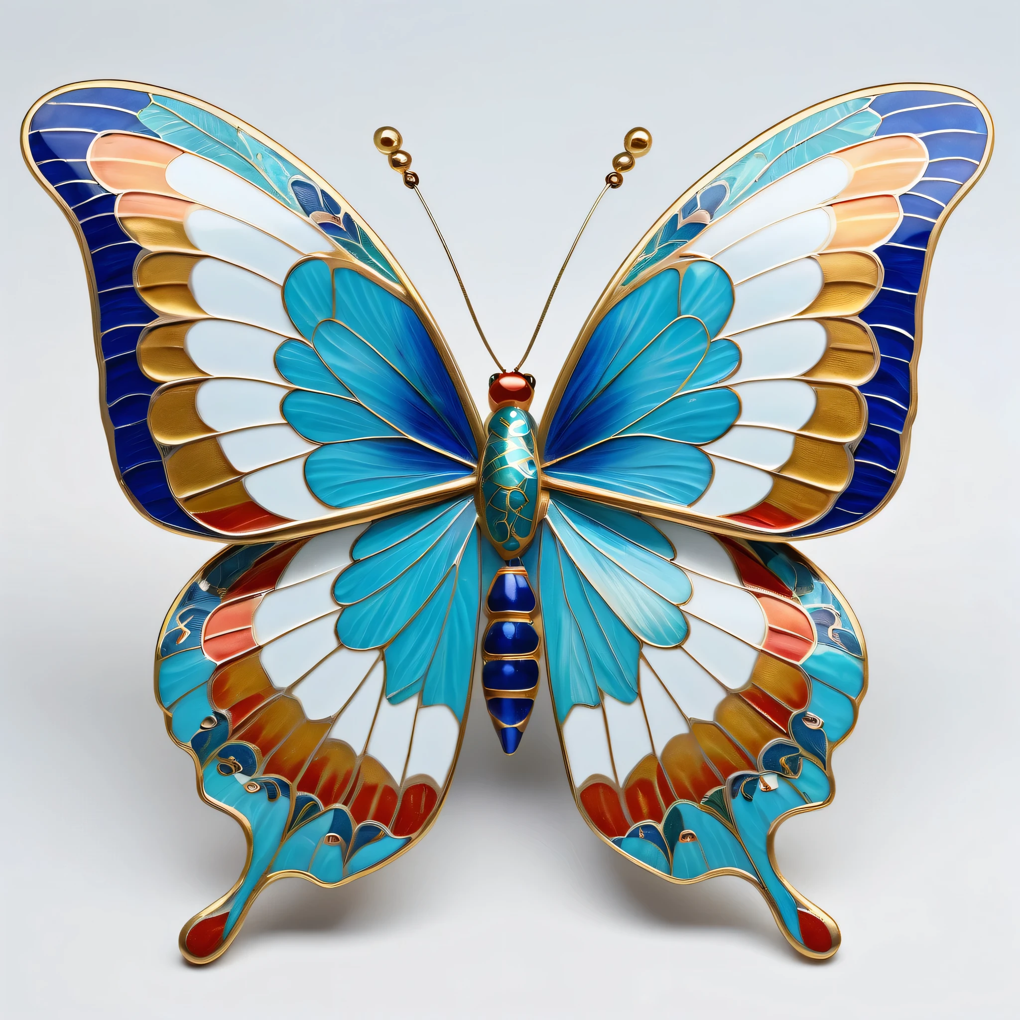 (Cloisonne ceramic butterfly, vibrant colors, intricate details),blue and white,delicate patterns,Chinese traditional art style,turquoise, delicate wings, shimmering effect, (best quality,4k,8k,highres,masterpiece:1.2),ultra-detailed,(realistic,photorealistic,photo-realistic:1.37),