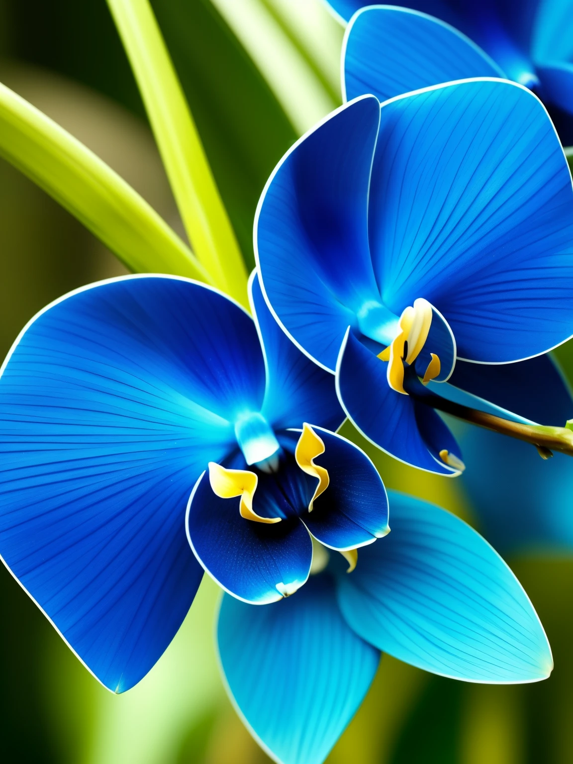 a close up of a blue flower with a budding, rich blue colors, beautiful black blue yellow, vibrant blue, beautiful detail and color, rich blue color, blues. beautiful, blue and black color scheme)), beautiful!!!!!!!!!, orchid, glowing blue, rich azure tones, vibrant but dreary blue, blue flowers, beautiful flower, an orchid flower, beautiful detail