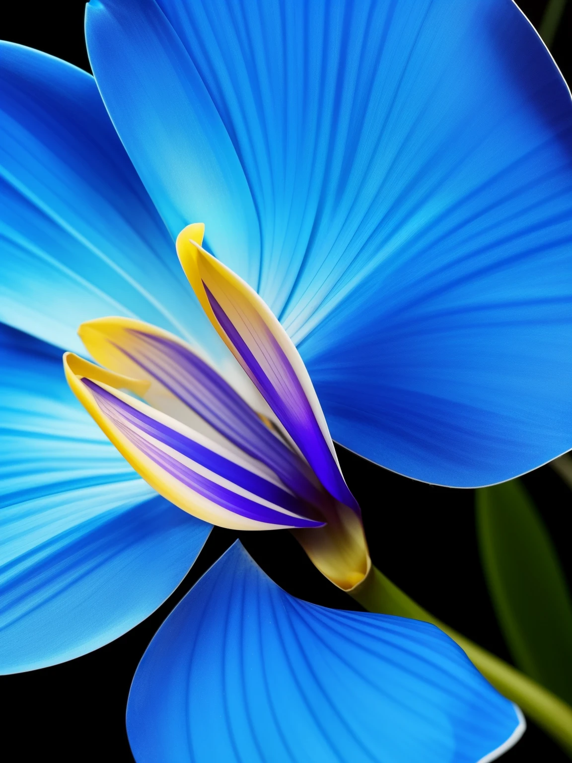 a close up of a blue flower with a budding, rich blue colors, beautiful black blue yellow, vibrant blue, beautiful detail and color, rich blue color, blues. beautiful, blue and black color scheme)), beautiful!!!!!!!!!, orchid, glowing blue, rich azure tones, vibrant but dreary blue, blue flowers, beautiful flower, an orchid flower, beautiful detail