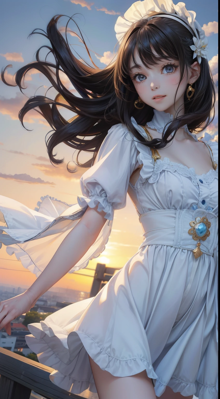 very cute and beautiful girl,White frilly sundress with fine lace,(Very beautiful face and eyes:1.2),smile
ひまわり畑の真ん中に立つ,Beautiful summer sky,
Mid Shot,(smile),Black Hair,Dynamic pose,Leg Details,
(highest quality,masterpiece:1.2),Absurd,High resolution,Very detailedな,Very detailed,32k,8k resolution,
Intricate details,Movie Scenes,Detailed Background,alone,Dynamic Angle,
alone,Hair blowing in the wind,