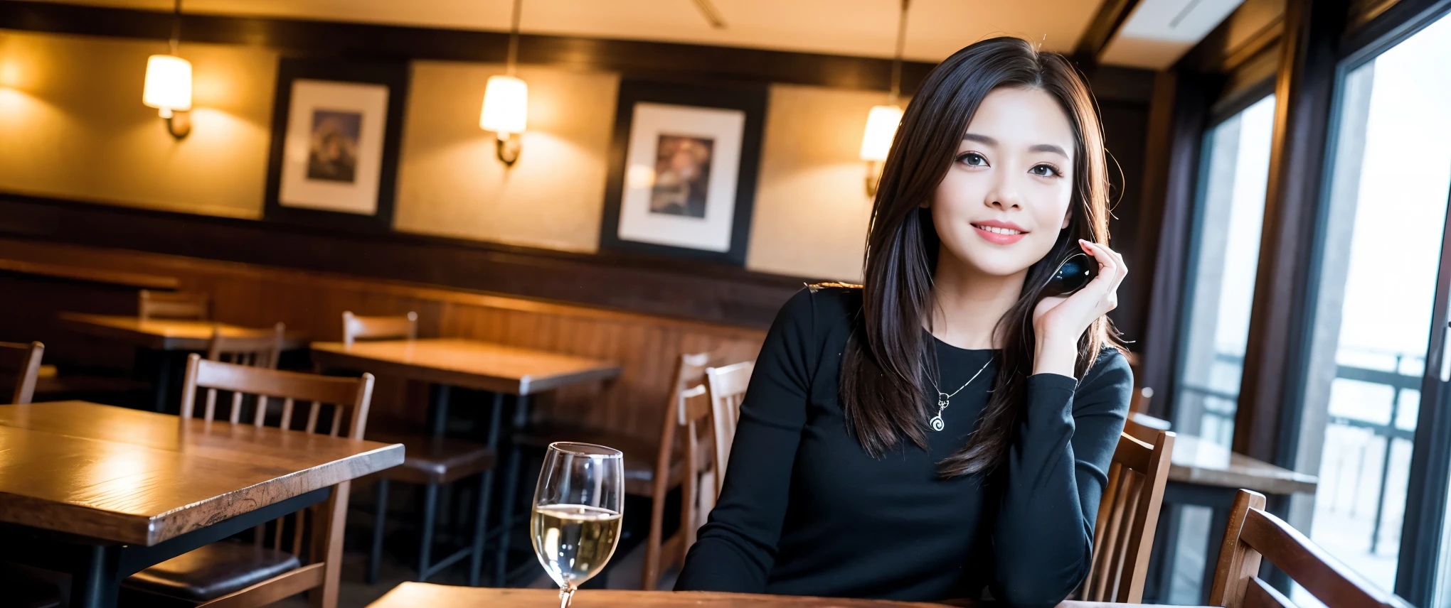 ((highest quality、8k、masterpiece:1.3))、Sharp focus:1.2、Beautiful woman perfect body:1.4、slimなボディ、((Bob Hale、Straight hair:1.2))、(to be born, highest quality, masterpiece:1.5), (Realistic, Intricate details:1.2), Ultra-high resolution, Put the light on your face、Amazing view of the sunset sky and clouds、Amazing mountain views、ニコニコ明るいsmile、wine glass、red wine 、Appetizers、Italian food、Wine bottle、Champagne、sparkling wine、, Beautiful Face, blue eyes, The light shines on your face, Blushing, short hair,Bright Face、Fox face、 (42 years old), 40 years old, Lady、Two beauties、Brown Hair、Shortcuts、Long sleeve shirt、dress、Pretty Woman 1, (slimな顔), (The body is slim), (Brown Hair), (Shortcuts), cheeks turn a little red,Attractive beauty、, Out of the window, A beautiful and detailed night view unfolds.........., restaurant, In a prominent place (From the waist up) Nova Frog Style, actress, model, Upper Body, White wine, slim, wine glass, 真ん中に置かれたwine glass, smile, (smile: 1.15), Beautiful fine grain, Depth f/2,saturation, High Contrast, Strong light and shadow,Moist Body:1.5、3D texture、Delicate eyes、Brown Hair、The hair is very shiny、
