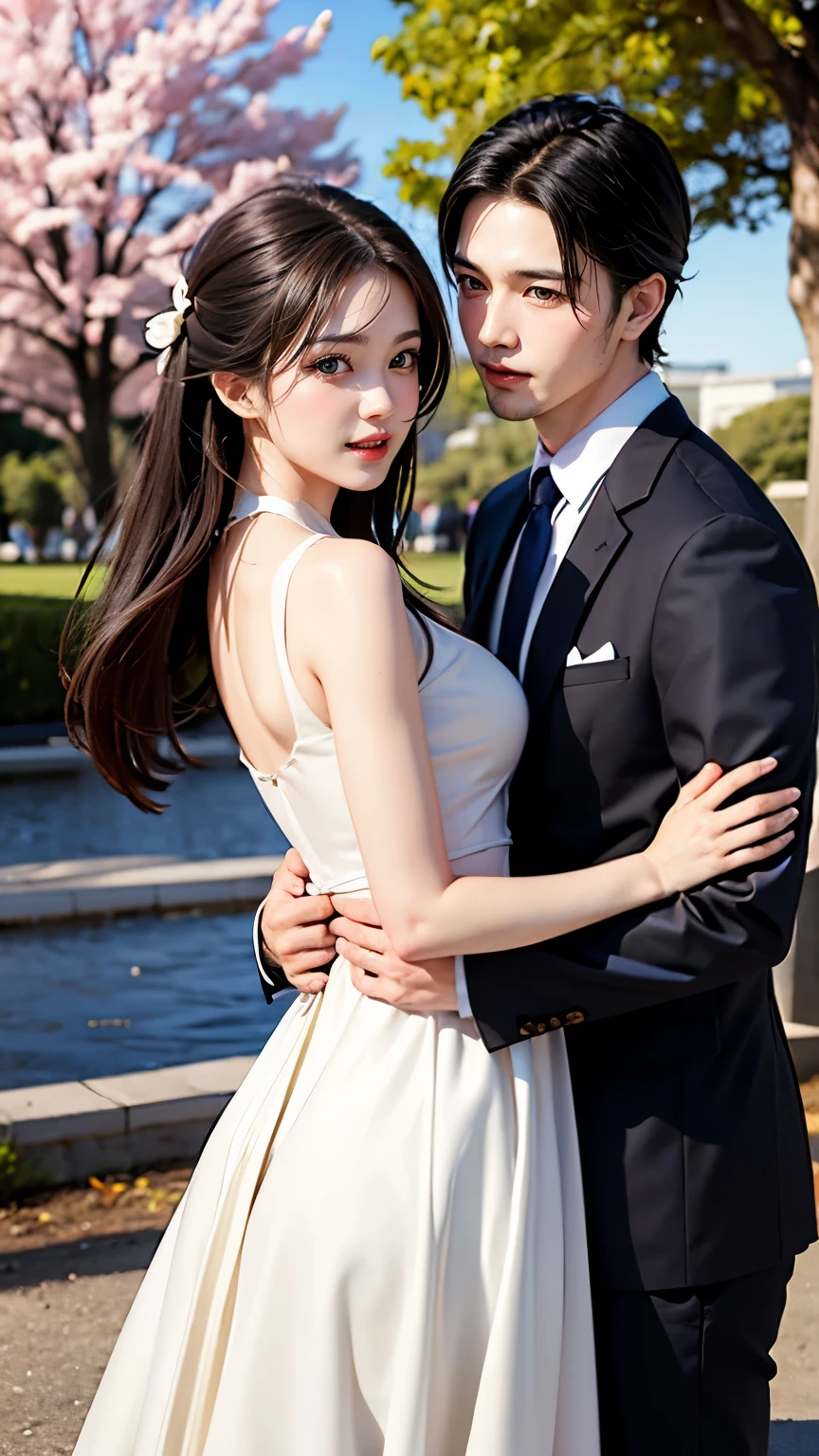 最high quality、high quality、Best image quality、8k、topless:1.8,Nipples are visible:1.7、Twin tails:1.3,smile、Pleated skirt,最High resolution、High resolution、最high quality、(Middle-aged men1人と女性1人, Couple:1.5), Middle-aged men:1.6,(Man hugging woman from behind:1.5),masterpiece、RAW Photos、whole body写真、Detailed and realistic human body、Detailed and realistic skin、Realistic face in every detail、Detailed and realistic eyes、Detailed and realistic lips、Detailed and realistic teeth、Detailed and realistic ears、Detailed and realistic hair、Detailed and realistic weapons、Realistic reproduction of every detail、Realistic fingers in every detail、(Beautiful Hands、thumb1reference4)、Realistic feet down to the last detail、((Beautiful Japanese Women))、(Japanese Model)、((21 year old beautiful woman))、(Black Hair)、(Straight hair)、((whole body))、(Slim and perfect figure)、(whole body光沢肌、Fair skin)、Detailed and realistic human body、Detailed and realistic skin、Realistic face in every detail、Detailed and realistic weapons、Realistic fingers in every detail、Detailed realistic feet、Soft natural light、Japanese garden、A 360-degree view of the hydrangea fields、((Standing in the middle of a hydrangea field(A girl surrounded by hydrangeas 360 degrees))、Poses to make your thighs look beautiful