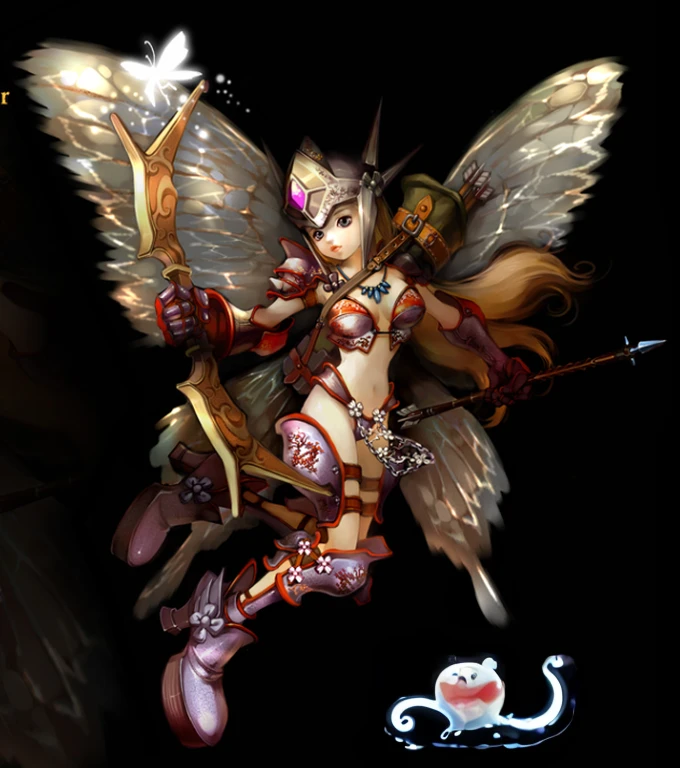 Close-up of a woman holding a bow and arrow and wings, angel knight girl, winged archer, 3D Fantasy Art,Fantasy Characters, Valkyrie, Fairy,Miracle MU，goddess