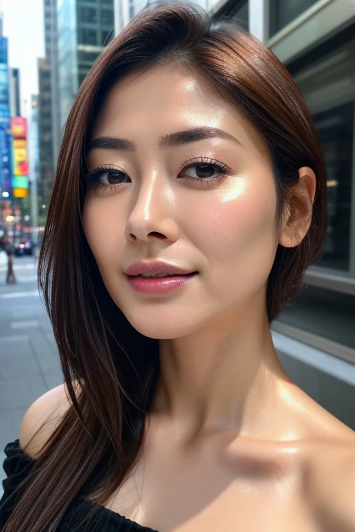 Beautiful Japanese actresses,1 girl,flying debris,,Award-winning photo, Very detailed, Keep your eyes focused, Nose and mouth,Face Focus, Extreme close up of face、 Age 35,Black Hair、Symmetrical face,Realistic nostrils、Angle from below、Elongated C-shaped nostrils NSFW,(Sharp Nose)Sweaty skin、Shiny skin,(Brow wrinkles))（Cum on tongue)、Deep Kiss、((Thin eyebrows))Oily skin、Glowing Skin、double eyelid、、Beautiful woman、Medium Hair,Wide-eyed、Shortcuts、Summer cityscape、Off the shoulder、Ska can see the sky、Shibuya Center Street、