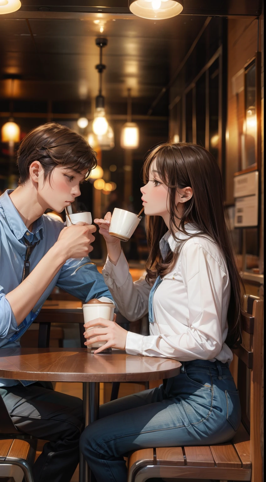 Couple drinking coffee in a cafe