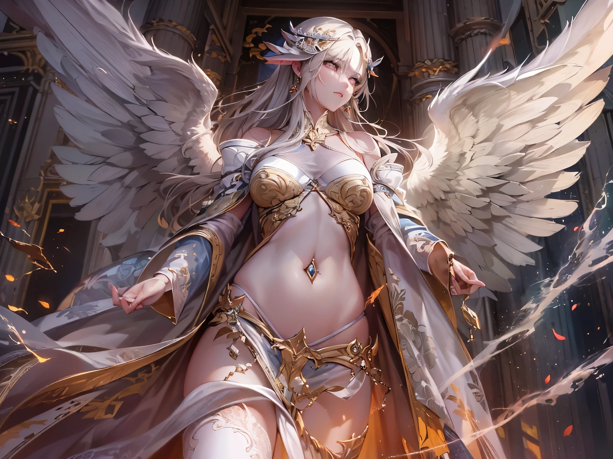 Quality over 8K, a female angel,Sexy,Long Blonde Hair,Anime,Goddess,Symmetrical blue eyes,Ultra detailed eyes,Transparent lingerie,forest,Sword,golden wings,Full body,hyperdetailed lips, hyperdetailed face, Double eyelids, Ultra Detailed feet,で,Beautiful legs,Tight boots,Full Leg Priestess、valkyrie、Angel wings、a navel、sideboob barbosa、with an intricate、Particles of light、thighs thighs thighs thighs、shinny skin、Perfect litthing、1girl in、looking at the viewers、Winged headgear、pelvis curtain、A smile、(masterpiece)、(top-quality)、Very gigantic-breasts、maternal、Porcelain Skin、honey blonde hair、Very long hair、hair wavy(valkyrie,Paladin:0.6),Angel wings,with an intricate, Perfect Lighting, Looking at Viewer,(masutepiece), (Best Quality)(valkyrie,Paladin:0.6),Angel wings,with an intricate, Perfect Lighting, Looking at Viewer,(masutepiece), (Best Quality)(ValkyrieArmor:0.5),(Winged headgear:1.1),School Girl,,with an intricate, Perfect Lighting, 1girl in, Ponytail, Looking at Viewer, Smile, snulight,creek,blazing(masutepiece), (Best Quality),thighs thighs thighs thighs 、a beauty girl,red color mecha,As graceful as a swan,Enchanting,Long grey hair,Red body,Fluorescence line,White hands,lab room,FutureTech,Red indicator light on the body,Full body photo,standing on your feet,dreamy scene,,dyna,super detailing,Cell shade,8K detail post-processing,magnifica,hyperphotorealism,8K,epic composition,intricate-detail,unrealengine,Flying,Laser Cannon,Holy Angel Mecha,Mechanical exoskeleton,whaite hair,golden pupils,flower sea,Eventide,Angel Maiden,Angel wings,White long skirt,war,Top quality combat stance, 4K, masutepiece :1.3), short petite pretty woman, Blue-haired、Curly hair、length hair、Colossal tits、 Ultra-detailed face、maid clothes、Detailed eyes, sluttish, Pose Seductive, Smooth skin, (huge-breasted), Round breasts、red blush。kawaii、Shy、1 Crying face、nightcity、Sateen、Kimono without sleeves、A dark-haired、Holding a weapon with blood on it、Looking at the camera、Cherry blossoms are d