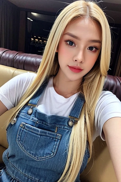 +Masterpiece, best quality, super detailed, a , beautiful face, rich details, (long white hair), perfect face, overalls, sitting, close-up, shabby sofa