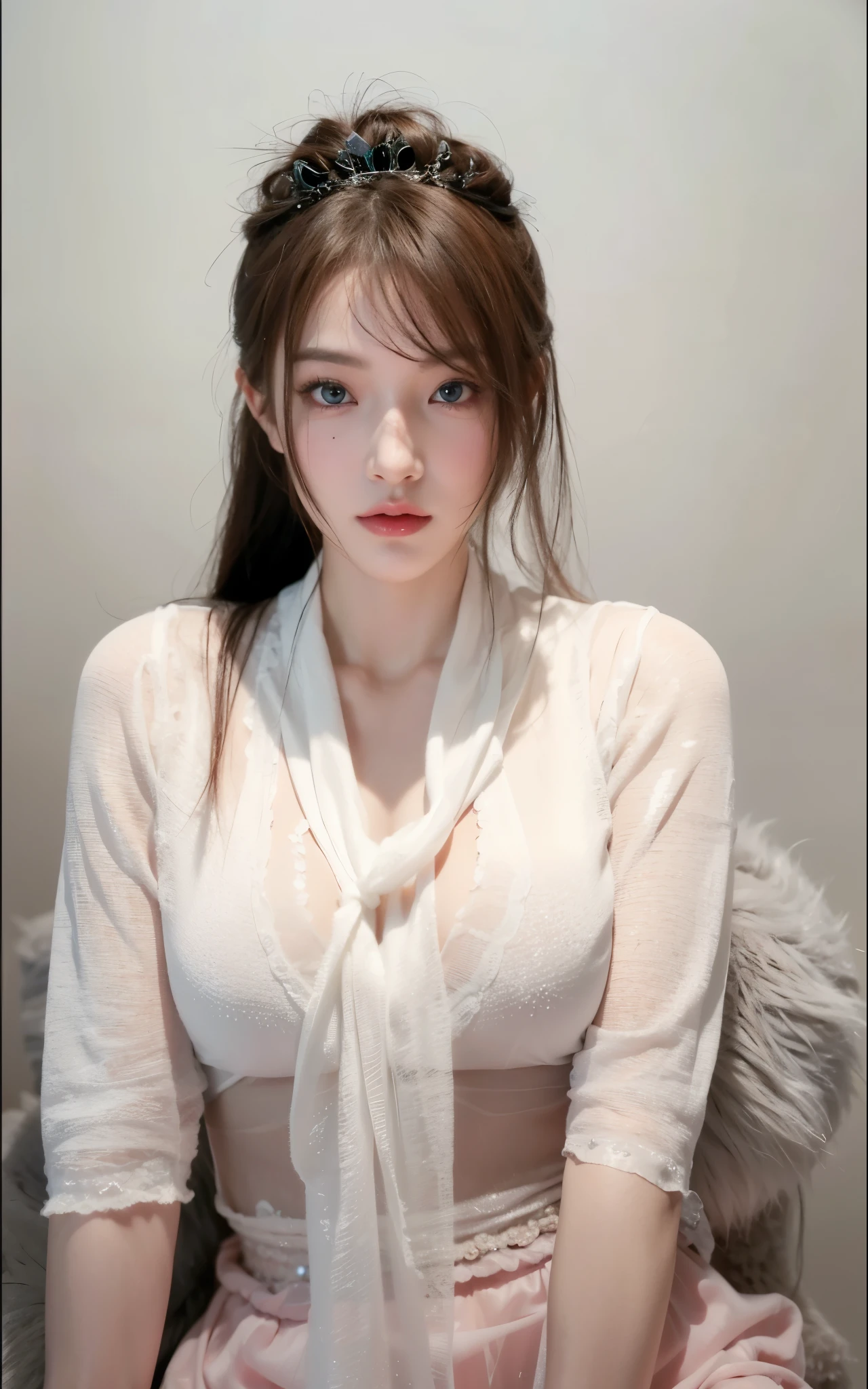 Game Art,Best image quality,Maximum resolution,8k,(A half-length photo),(portrait),(Head close-up),(Rule of Thirds),Unreal Engine 5 rendering works,20 year old girl,((Queen)),The eyes are very detailed,(Large Breasts),Elegant and noble,Movie Lighting,Ray Tracing,Game CG,((3D Unreal Engine)),OC rendering reflection mode,4K,Ultra-clear,Sensual,Translucent lace,Fair and plump figure,Pretty Face,Glossy Gel Coat,身着华贵礼服的Queen,Crystal Gem Crown,Necklace jewelry,blue eyes,The tattoo is very three-dimensional,Gorgeous and intricate tattoo designs,Ultra-clear portrait,cat princess,Half breast exposed
