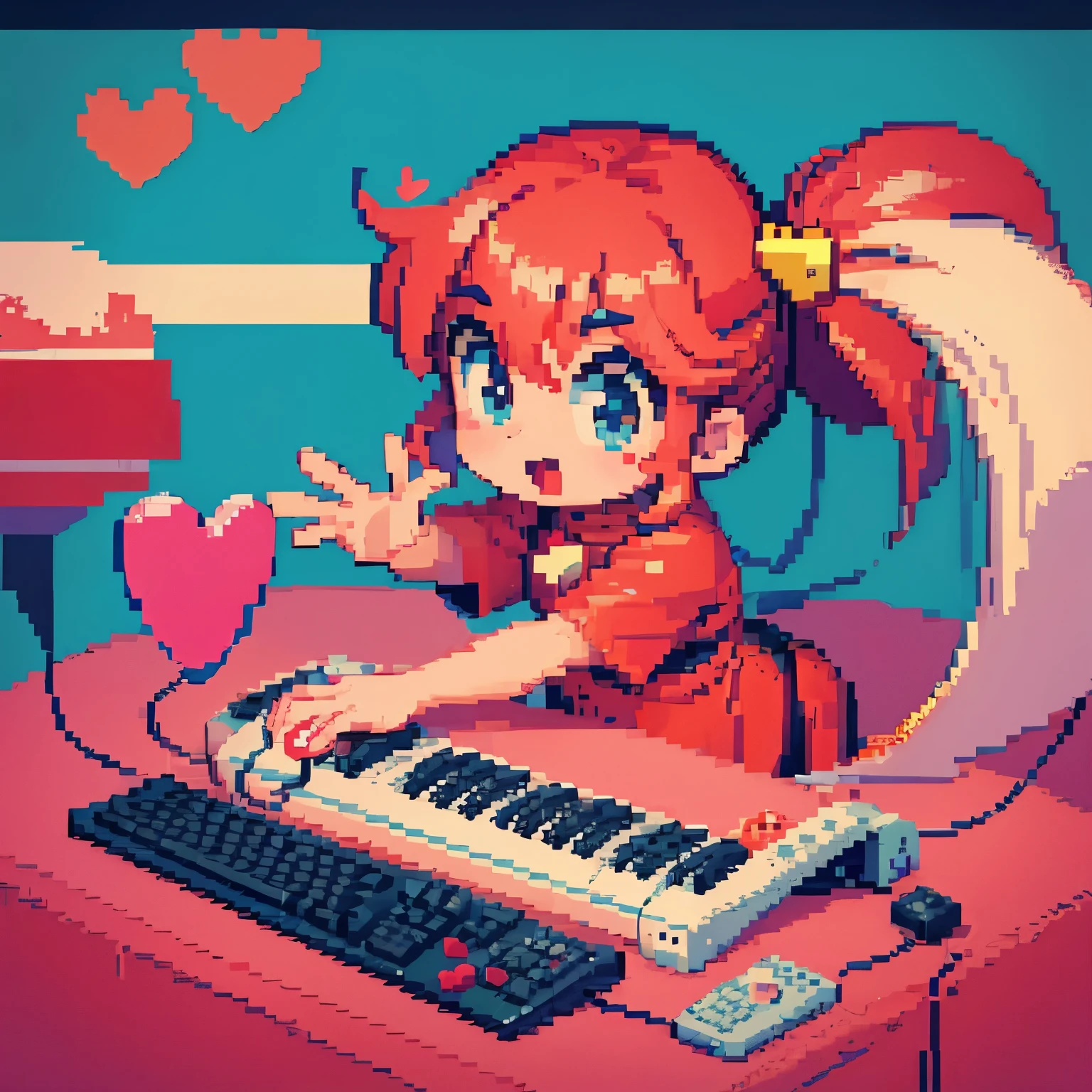 pixel art, like, love, big red cartoon heart, cute, flat, retro, abstract, warm, keyboard