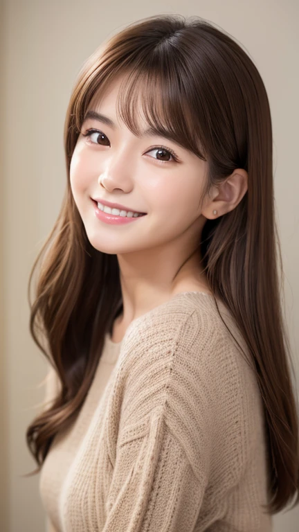 Brown Hair,Medium Hair,20-year-old female, Small nose, With the correct face, Cute natural smile, Japanese facial features, A clean and cute face, Cute realistic portrait, Asian Face, 8K Photo, Soft Makeup,Natural skin texture,Raw photo,highest quality,Full Body Shot,karaoke