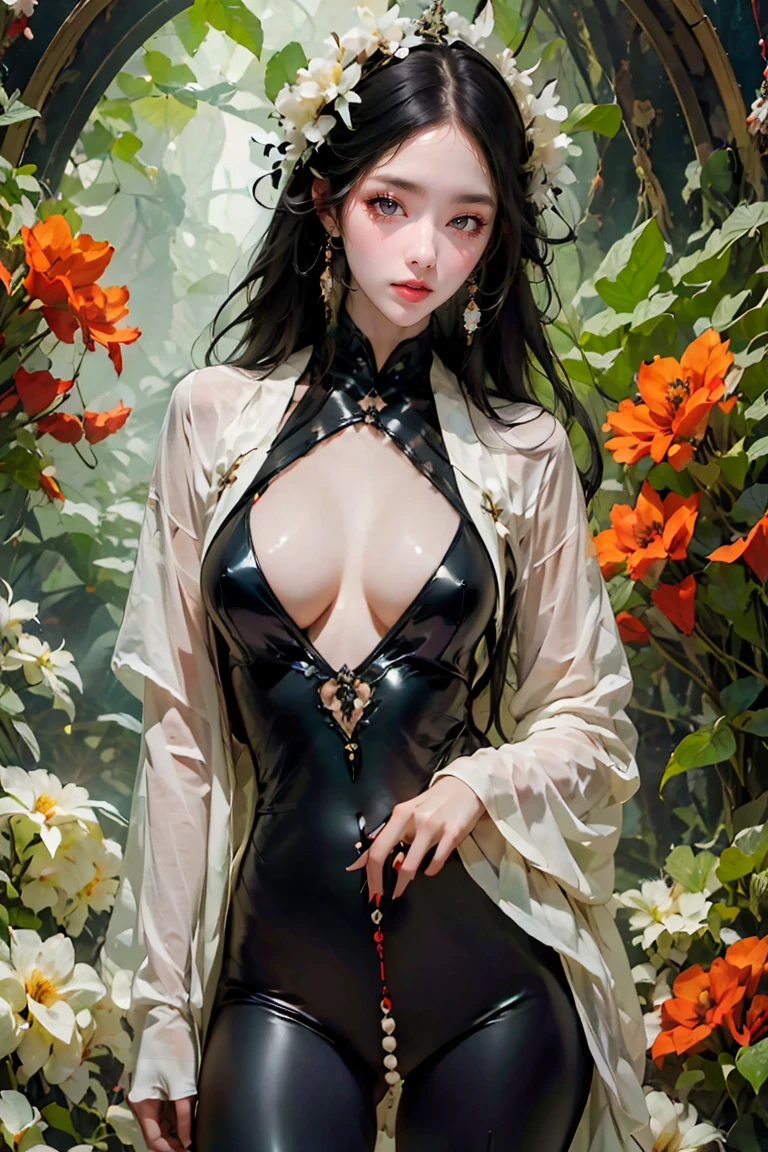 (masterpiece, best quality:1.2),solo,Anatomically correct,GFAhri,ezh, 1beautiful girl, long hair,smile,barefoot,lace,Carved and hollowed out shiny leggings, blush,breasts,cleavage,large breasts,lips,long hair,smile,toenails,) standing,trample,femdom,hetero,(rich background, film shooting, depth of field, Super visual, The art of HR Giger and Beksinski comes together in this detail, Grim, skeletons:1.5,Flowing saliva:1.5,Bare brains on the wall,beauitful , mucus:1.5,A large number of homogeneous species:1.5,Psychedelic background,Dark horror scene. Sharp images, Use edge lights to render at 8K resolution, Lovecraft's tentacles, Surreal and dreamlike elements,decaying flesh,supernatural horror,pearl thong